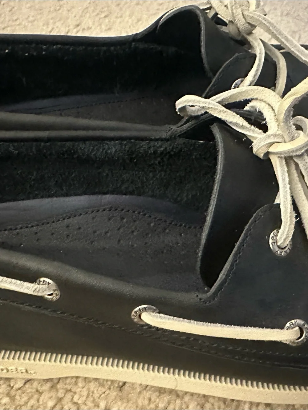 Sperry Navy Leather Boat Shoes with White Laces